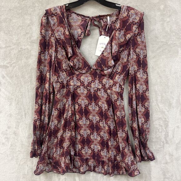 Free People Dress Women’s S Purple Fairy Long‎ Sleeve Mini Short Boho Whimsical - Picture 1 of 8
